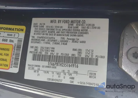 2018 Ford Mustang Ecoboost из США, поврежденный, VIN 1FA6P8TH2J5164916